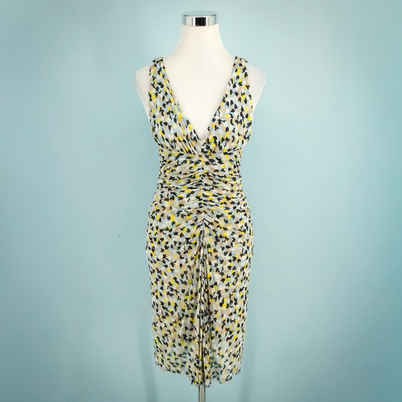 Diane Von Furstenberg Size 4 Aslin Printed Sleeveless Gathered Ruched Silk Dress - Picture 1 of 7
